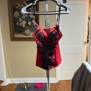 Chic Red Camisole with Black Lace